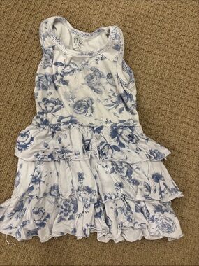 Blue and White Floral Ribbed Tank Dress